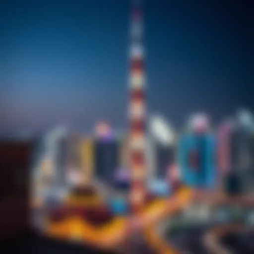 A breathtaking view of the Dubai skyline adorned with festive lights during Ramadan.
