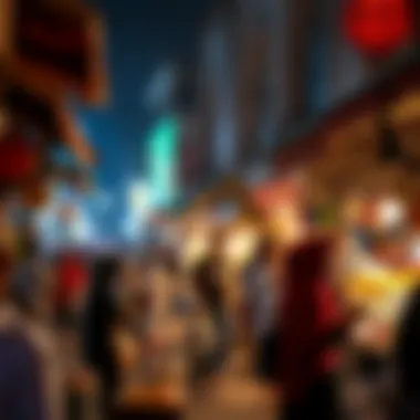 A vibrant market scene bustling with activity, reflecting the spirit of community during Ramadan in Dubai.