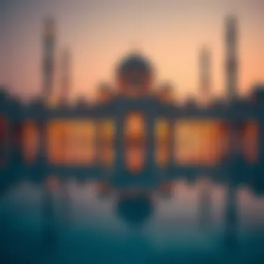 Peaceful Mosque Setting for Ramadan Reflection A serene mosque in Dubai, symbolizing peace and reflection during the holy month.