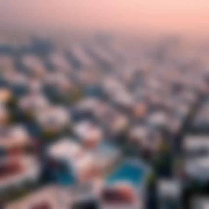 Aerial view of popular Dubai neighborhoods with villas
