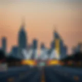 Illustration depicting the UAE skyline with visa symbols
