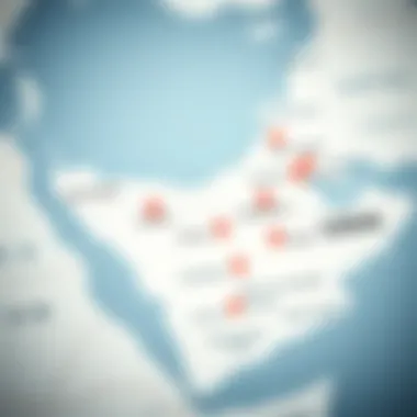 Map Highlighting Visa Centers in the UAE Map of UAE highlighting important visa centers